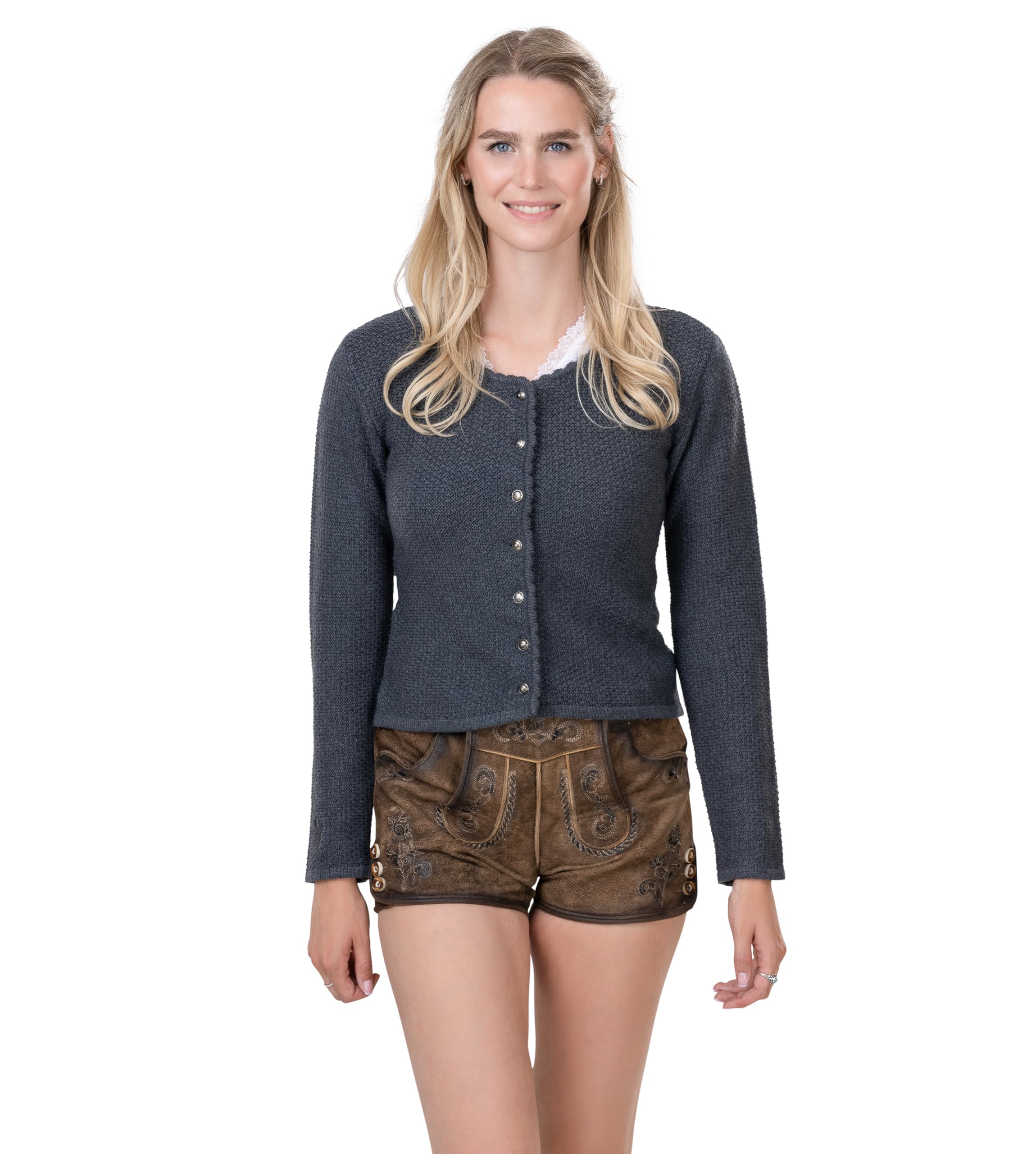 Trachten Strickjacke Damen– Elegante & taillierte Trachtenjacke aus hochwertiger & Leichter Stretch-Baumwolle | Dirndl-Jacke Lena