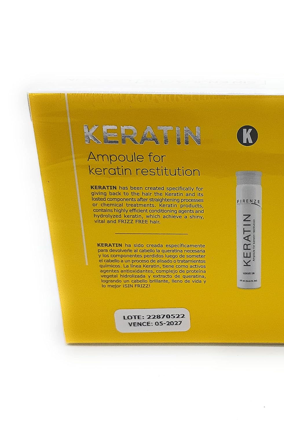 Firenze Professional Keratin Leave In Ampoule for Keratin Restitution 12 ct