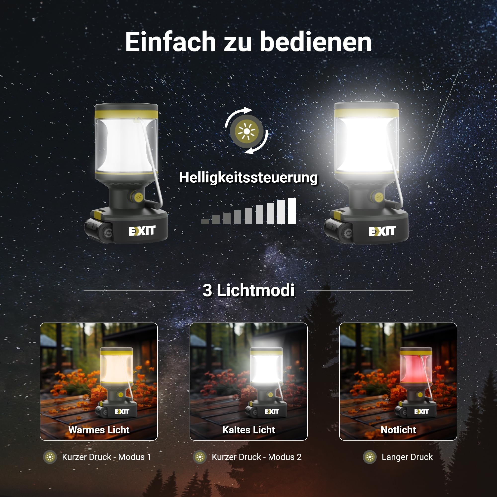 EXIT 20V 3-in-1 LED-Laterne, Campinglichter mit eingebauter Taschenlampe | Campinglampe aufladbar, multifunktionale Campinglichter mit eingebauter Taschenlampe, ideal für Jagd, Notfälle, 800 Lumen