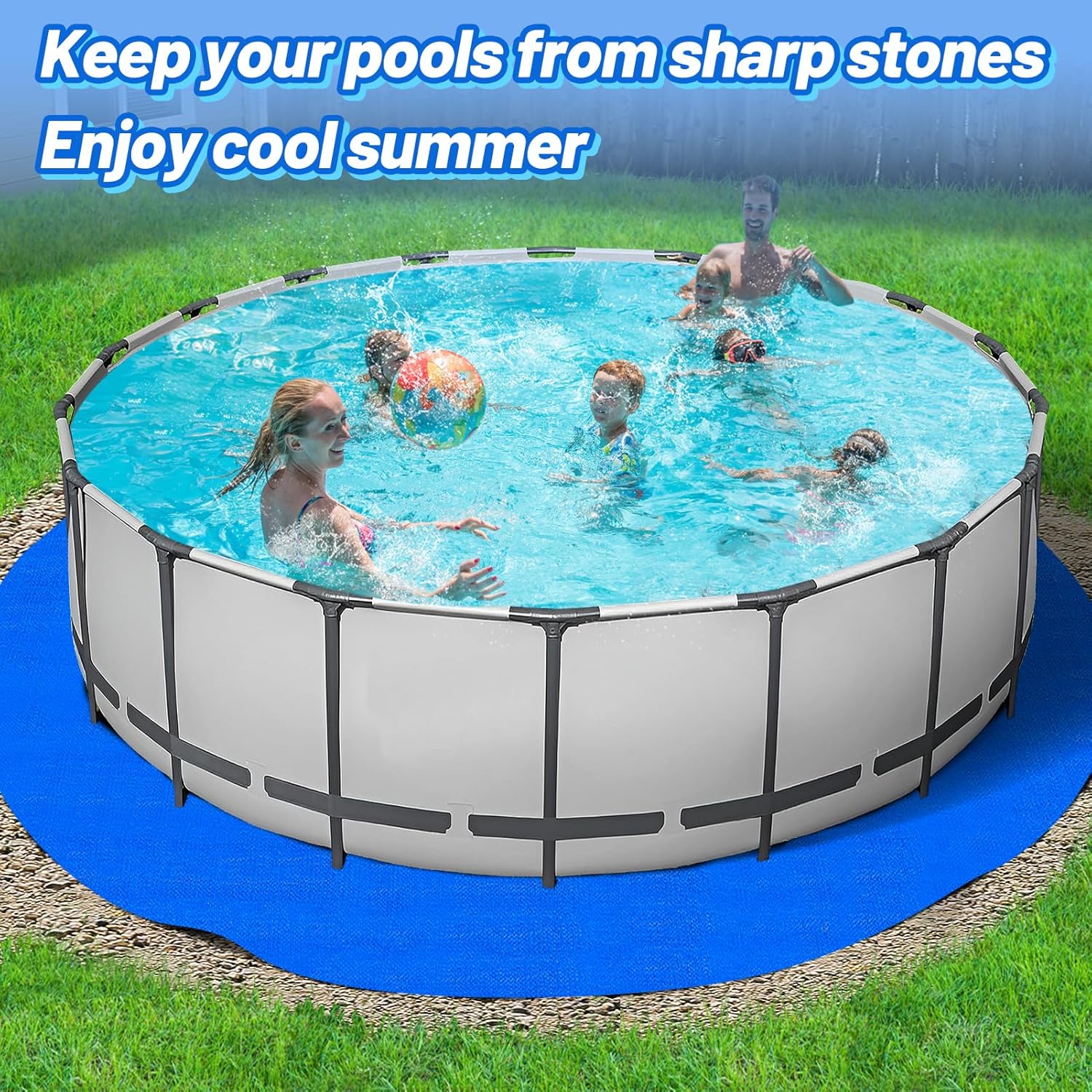 Aulock Heavy-Duty 15FT Pool Liner Pad for Round Above Ground Pools - Swimming Pool Mat Tarp to Prevent Punctures and Weed Barrier (Blue)