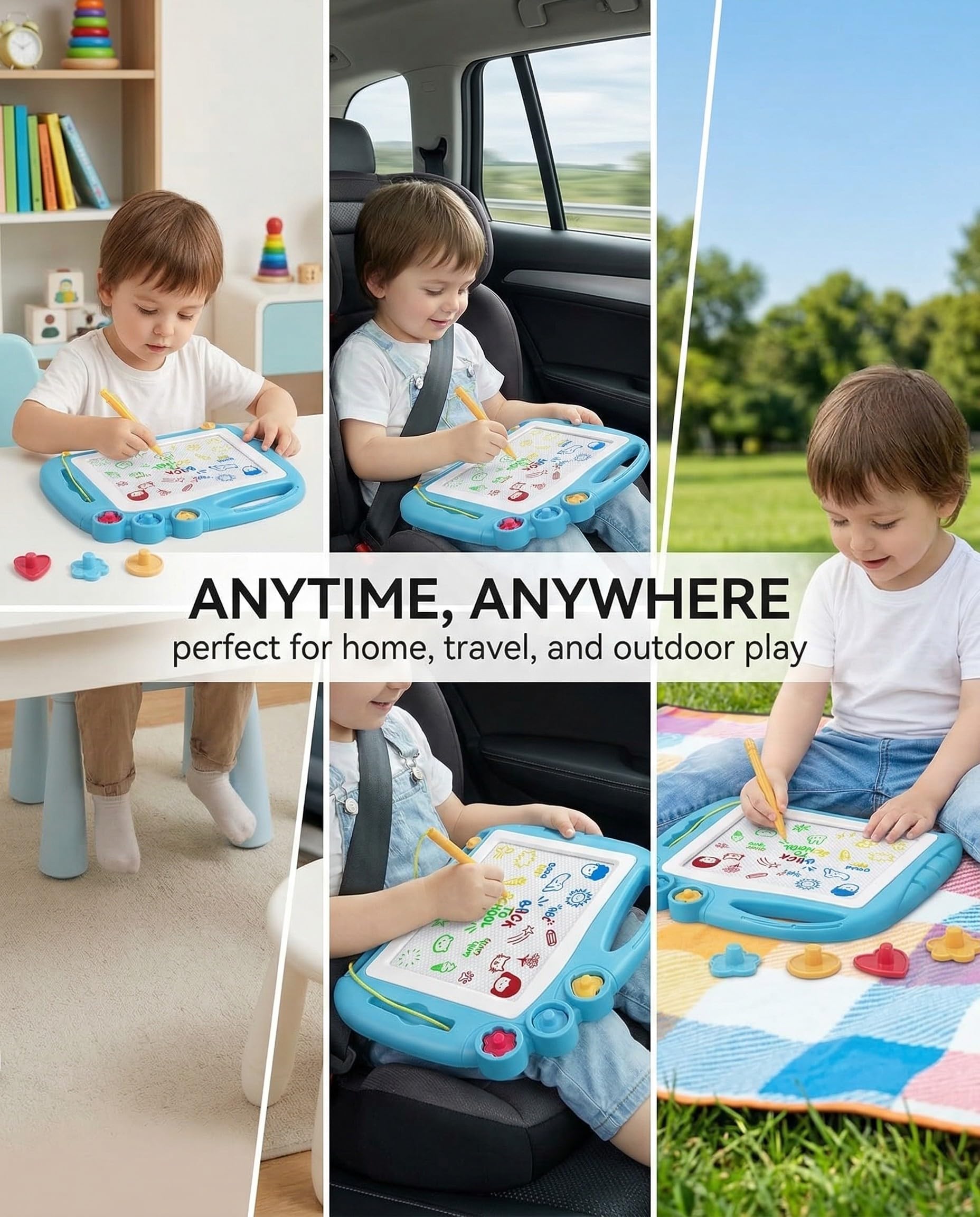Lavagna Magnetica per Bambini 4 Colori Cancellabile Magnetica con 3 Timbri Magnetici e 1 Penna Giochi Bambini 3 4 5 Anni Lavagnetta Magica Regalo per Bambine e