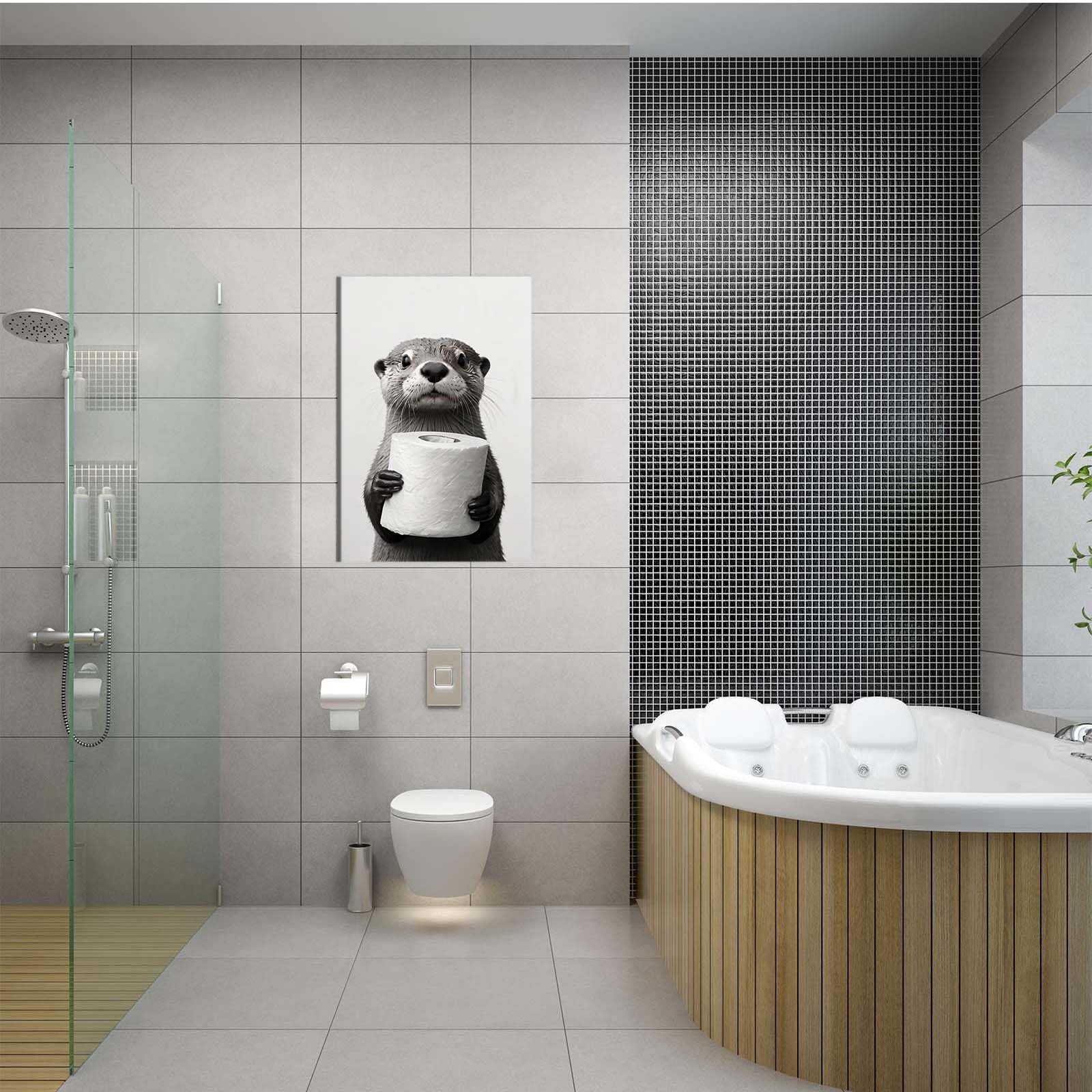 Funny Otter Canvas Wall Art Holding Toilet Paper, Framed Or - View #9