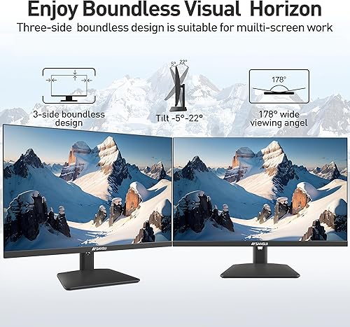 Vista 3 de Simple Deluxe Monitor de 24 pulgadas IPS HDR10 FHD 1080P 75HZ Monitor de computadora con HDMI, DP, puertos VGA Inclinación Ajustable VESA Montaje