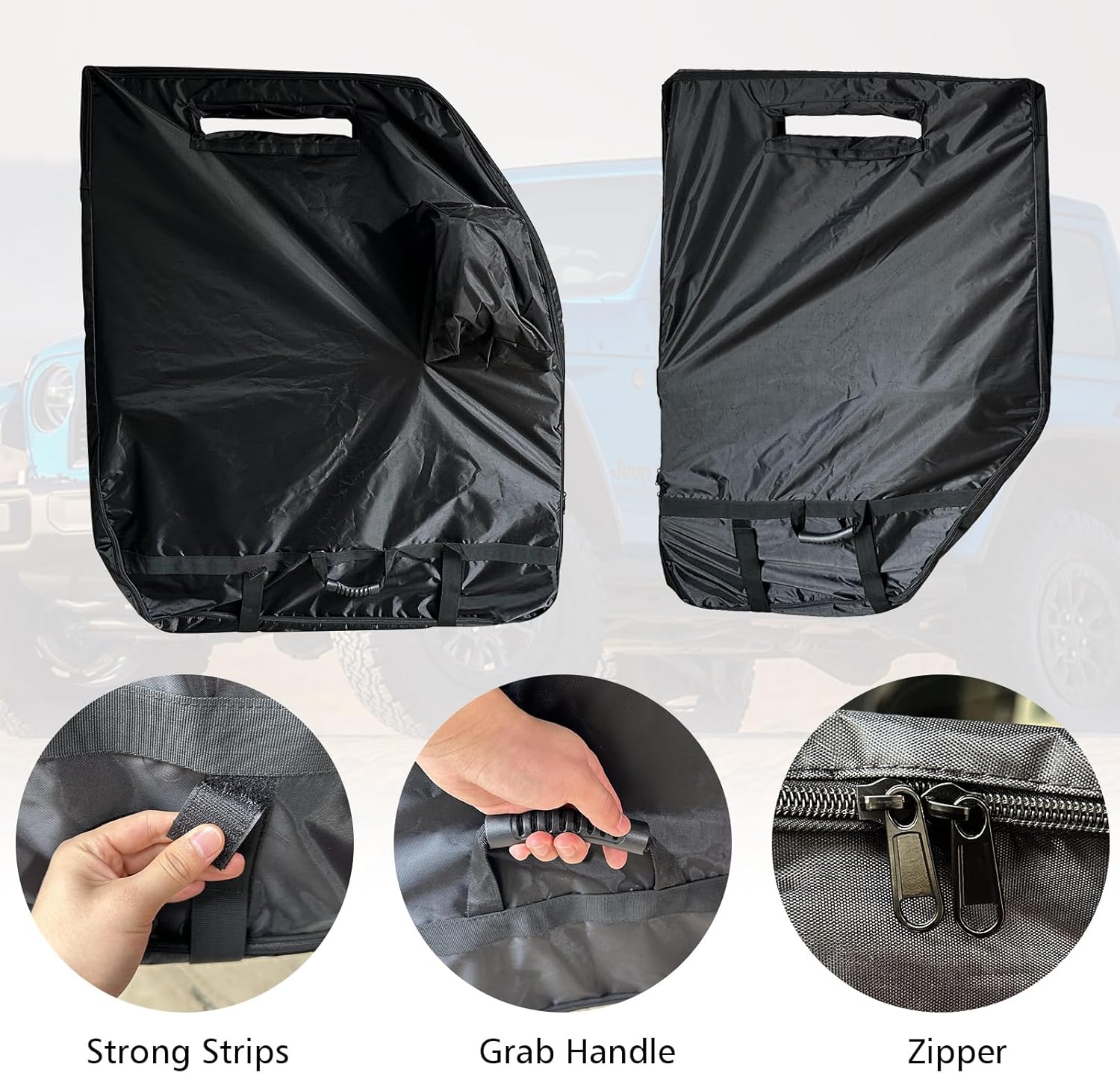 SUNPIE Door Storage Bags Hanger Design Car Door Storage Cover Compatible with 1976-2024 Wrangler JK JL JKU JLU YJ TJ Gladiator Doo-r Cover (4 Doors)