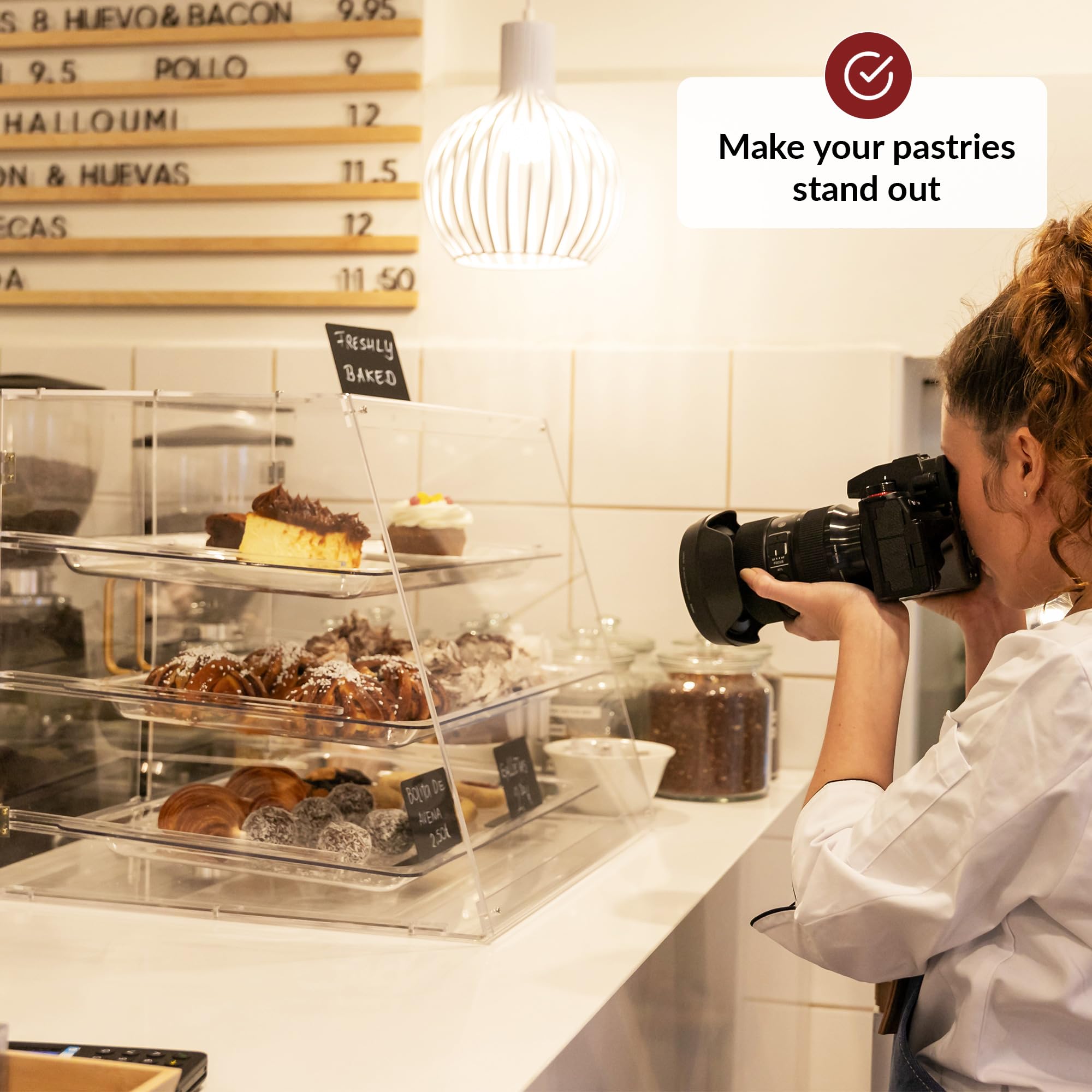 ODOXIA Vetrina in acrilico | Vetrina per appassionati di pasticceria | Scatole in acrilico per l'esposizione di alimenti | Vetrina per dolci | Vetrina per panetteria | Vetrina da banco a 3 livelli