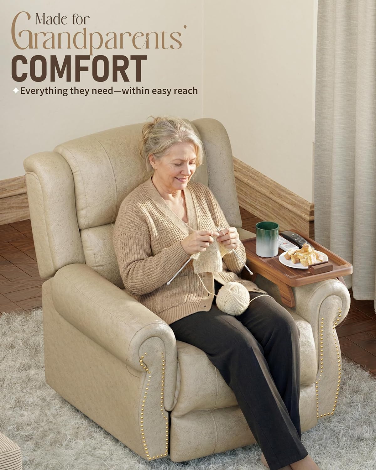 BLUEWEST Sofa Armrest Tray,15.4''x9.8'' Acacia Wood Couch Arm Clip on Tray Table with 360° Rotating Phone Holder –Fits Most Couch Arm Sizes–Non-Slip, Arm Table for TV Dinners, Remote, Drinks & Snacks - Image 6