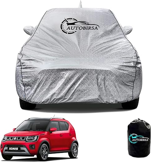 AUTOBIRSA Waterproof Car Body Cover for Maruti Ignis with Mirror and Antenna Pocket and Soft Cotton Lining (4 Side Elastic...