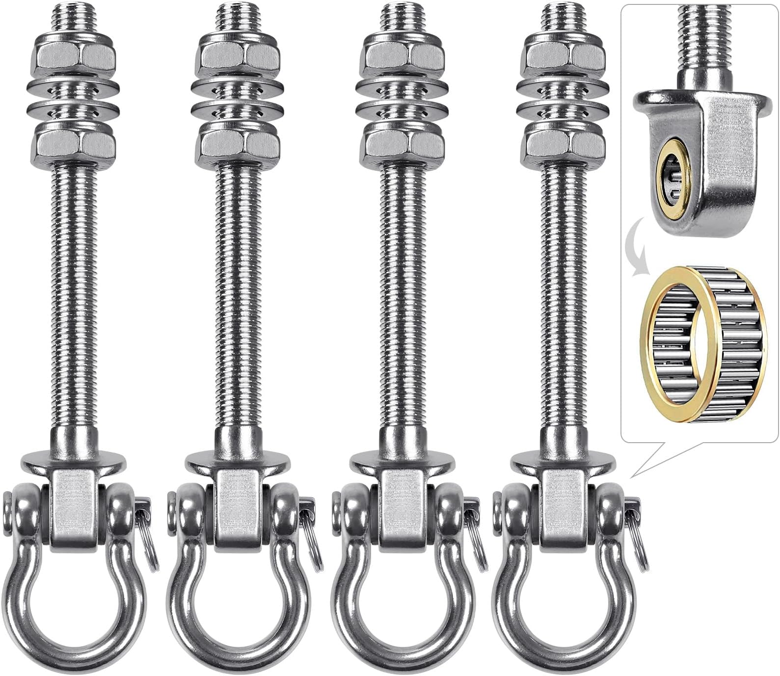 Dolibest Swing Hangers with Bearing - 4 Pack Stainless Steel 304 Hardware Hooks for Wood & Metal Beams, Ideal for Hanging Hammocks, Yoga Swings, Porch Swing, Boxing Bag 1500 LB Capacity - 5'' x M2/5''