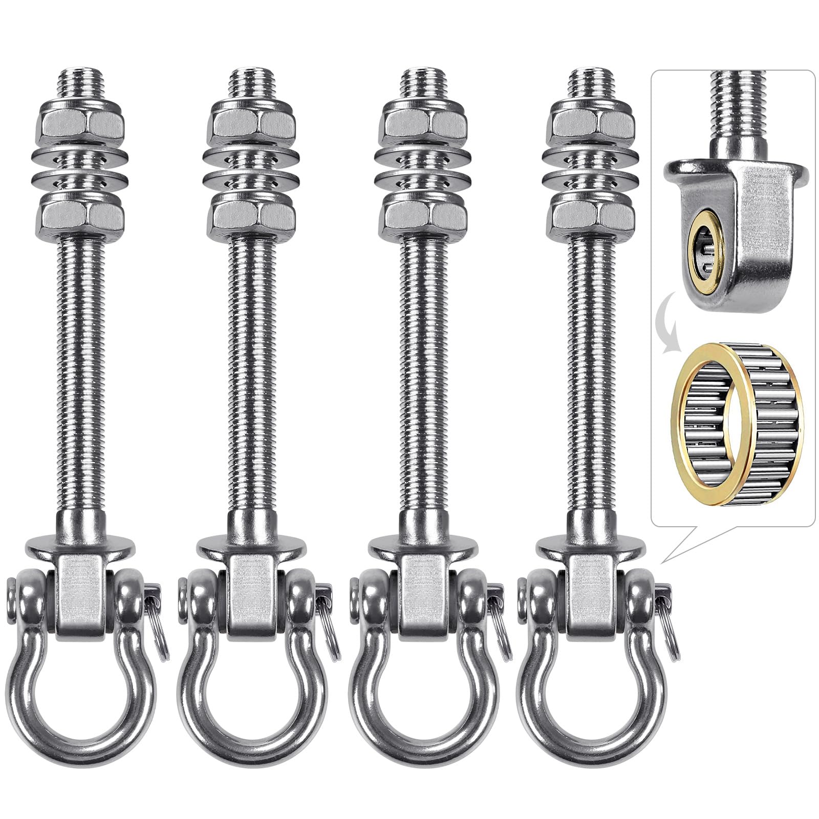 Dolibest Swing Hangers with Bearing - 4 Pack Stainless Steel 304 Hardware Hooks for Wood & Metal Beams, Ideal for Hanging Hammocks, Yoga Swings, Porch Swing, Boxing Bag 1500 LB Capacity - 5'' x M2/5''