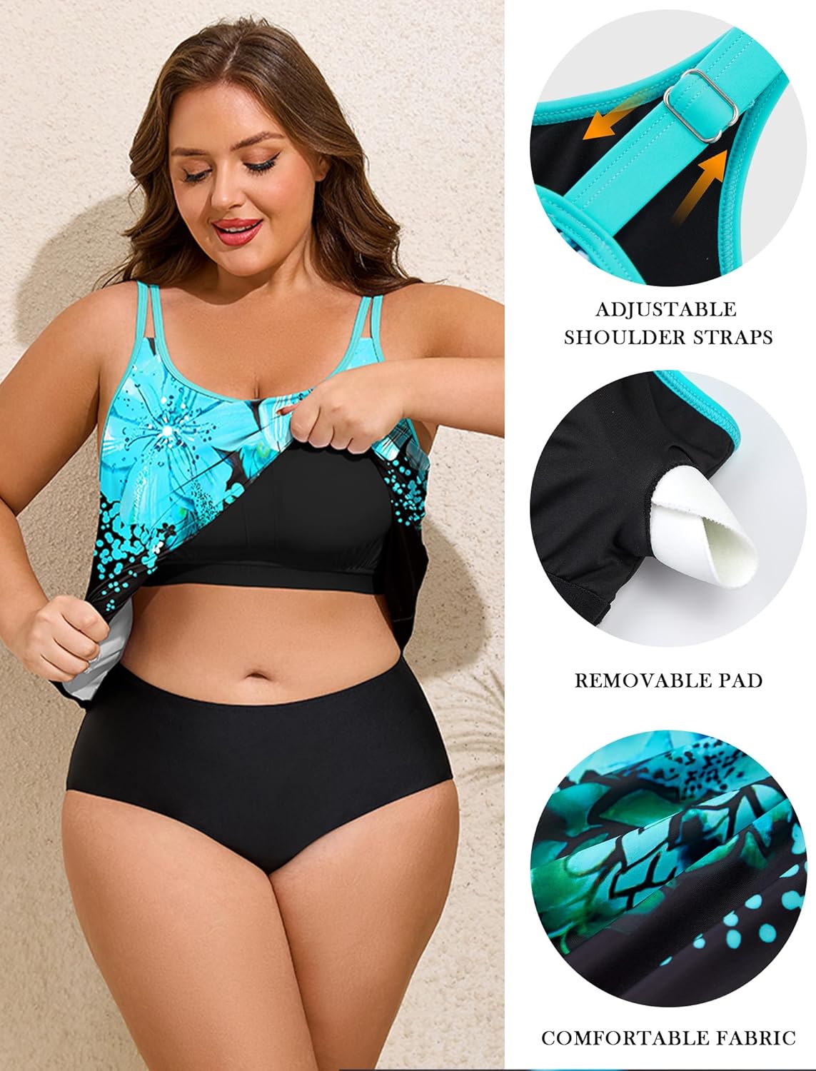 HUSKARY Tankini Tops for Women Loose Fit Modest Bathing Suits Flowy Swim Top No Bottom - Image 5