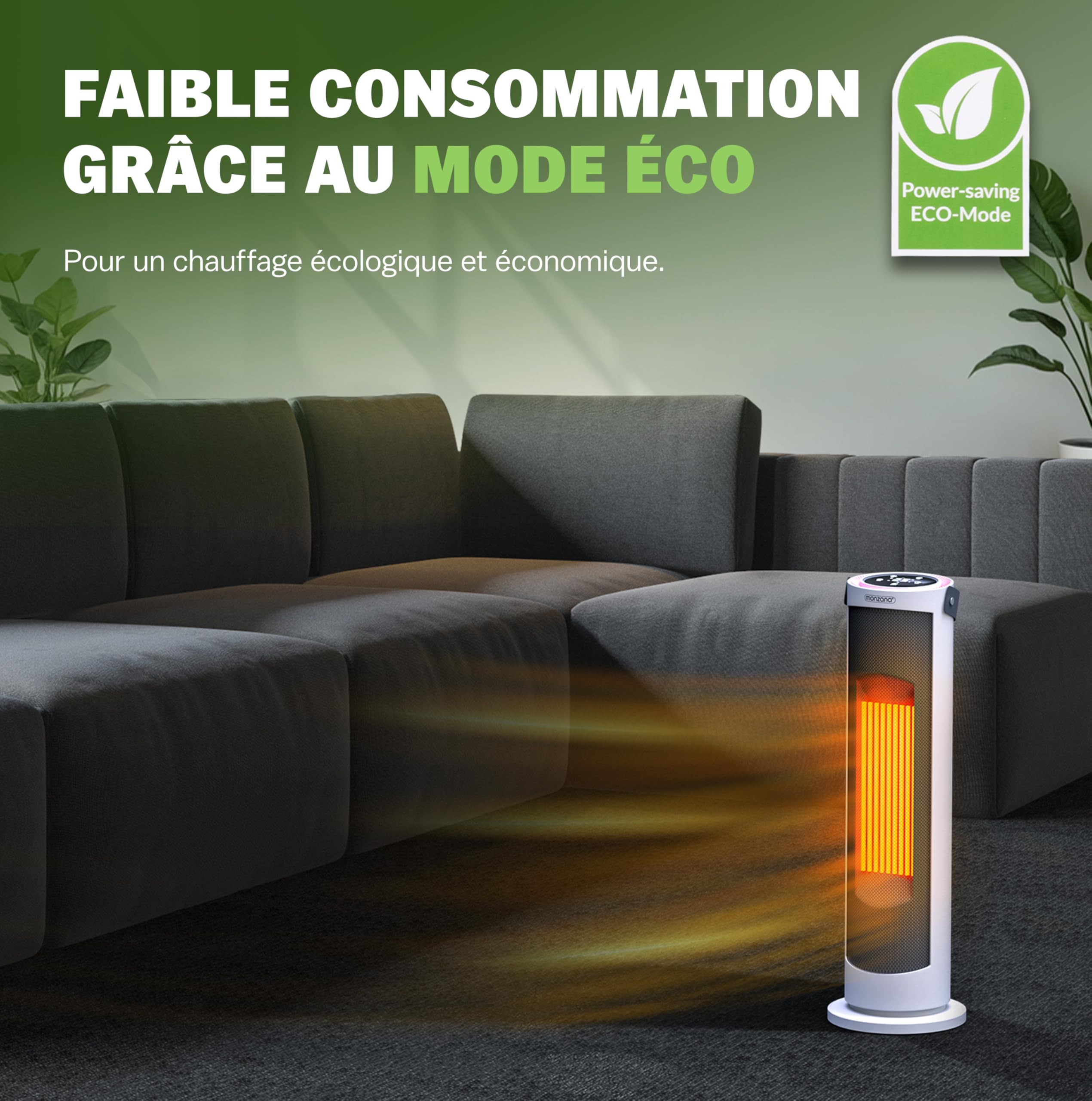 MONZANA® Radiateur soufflant blanc céramique 2000W 15-35°C économique oscillation 70° chauffage d'appoint salle de bain