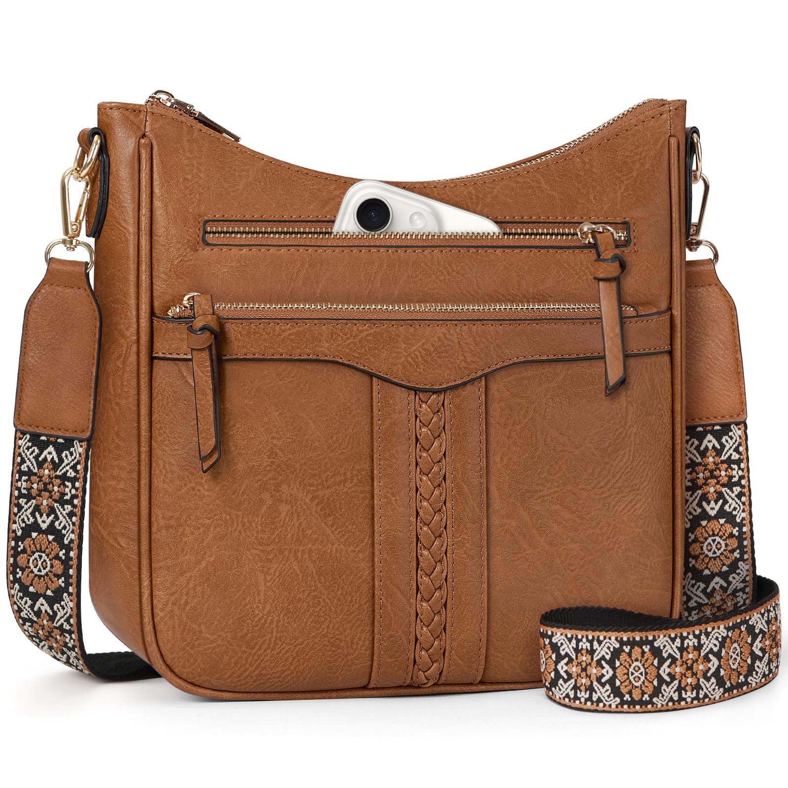 RAINSMORE Sac Bandoulière Femme Cuir PU Sacs Bandoulière avec Bretelle Amovible et Réglable Sacoche Femme Bandoulière avec Multi-poches
