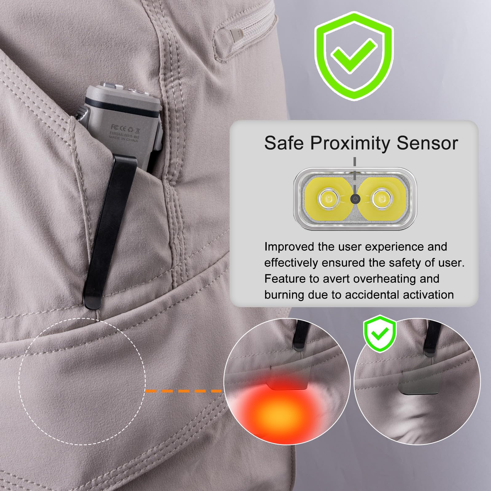 RovyVon Angel Eyes E30 EDC Linterna recargable con sensor de proximidad, interruptor trasero de doble potencia, linterna plana, linterna súper brillante de 2600 lúmenes, linterna de llavero de batería
