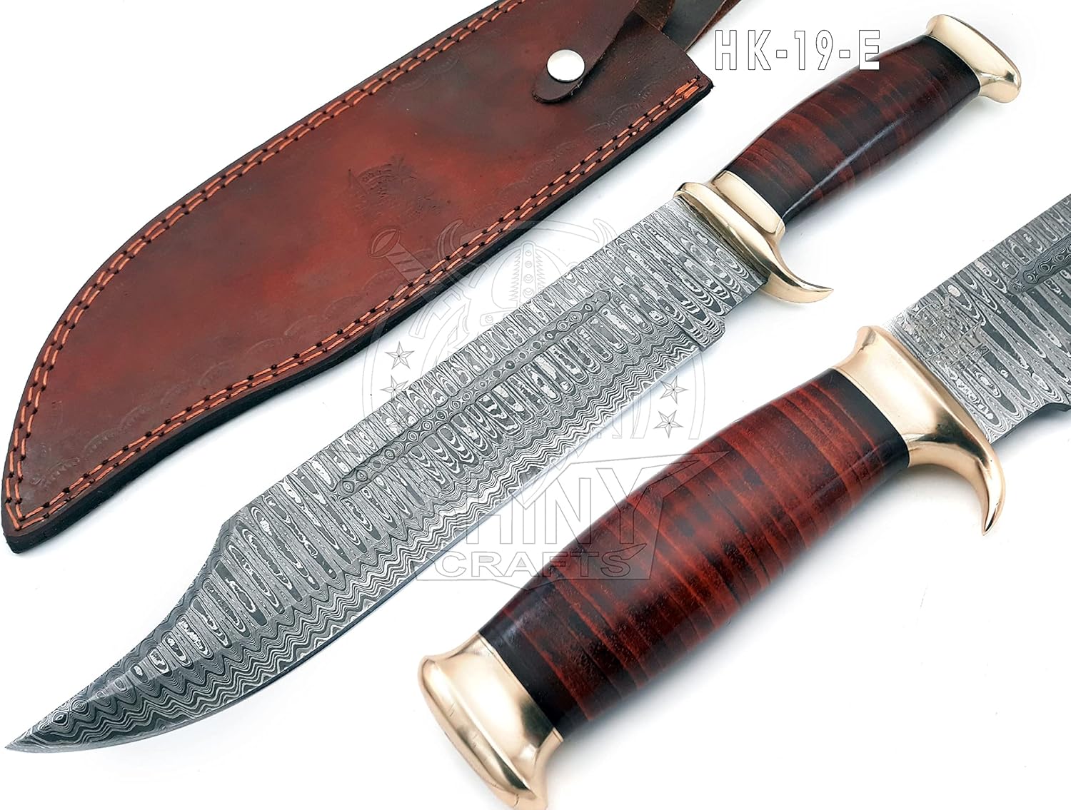 SHINY CRAFTS® -18" Bowie Knife Gift for Men – Crocodile Style Outdoor Knife with Leather Handle & Sheath for Camping, Hunting & Collectors (HK-19-E)