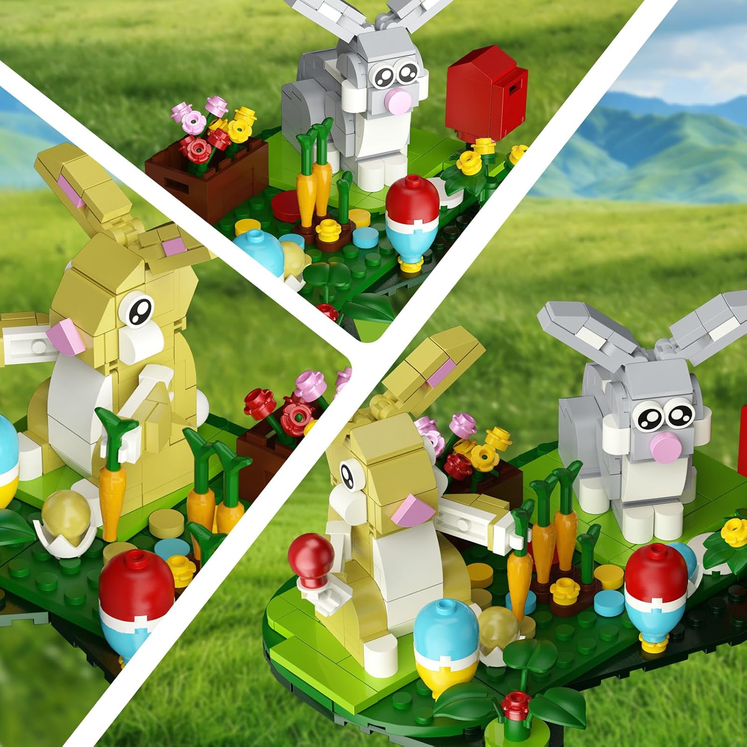 Easter Rabbits Eggs Building Set, Easter Gifts for Teens Adults - Springtime Pretend Playse, Includes Colorful Easter Eggs