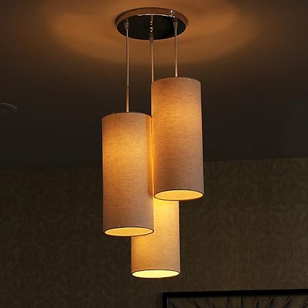 Craftter Fabric Handmade Light Cylindrical Hanging Lamp (Long, Textured White)-Set of 3