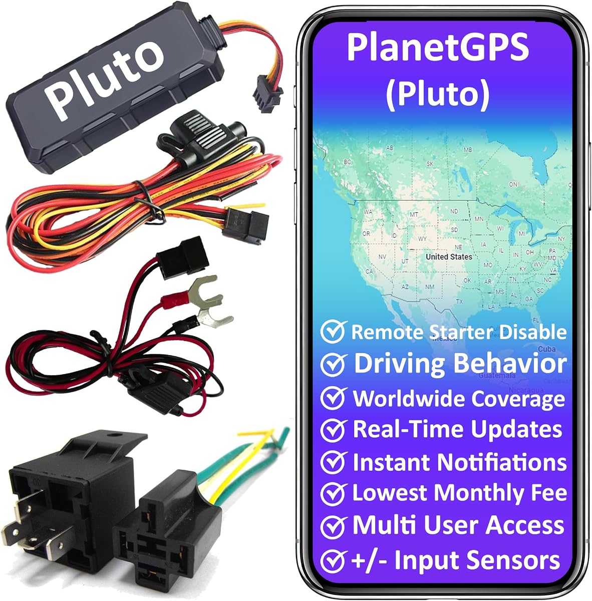 (Pluto) - Wired GPS Tracker for Vehicles + Kill Switch (Remote Starter Disable) + PTO Monitoring for Tow Trucks - Subscription Required (Starting $5.00 / Month) Relay Included