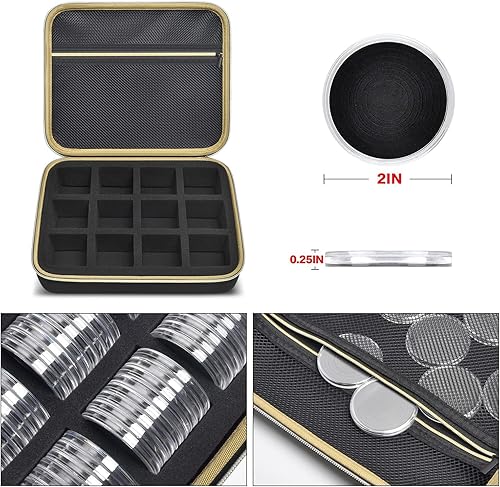 Vista 24 de 96 cápsulas de monedas de 1.811 in, con junta de espuma y caja organizadora de almacenamiento de plástico, 6 tamaños (20/25/27/30/38/1.811 in)