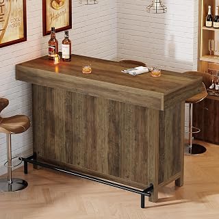 Tribesigns 57.48-Inch Bar Table, Industrial Counter Height Pub Table with 2-Tier Storage, Rectangular Home Bar Unit with Metal Footrest for Home Kitchen, Dining Room, Bistro, Rustic Brown
