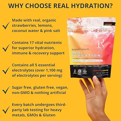 Miniatura 3 de Real Hydration - Polvo de electrolitos avanzados, hecho con frutas reales orgánicas y agua de coco, sin azúcar y vegano, apoyo para la hidratación,
