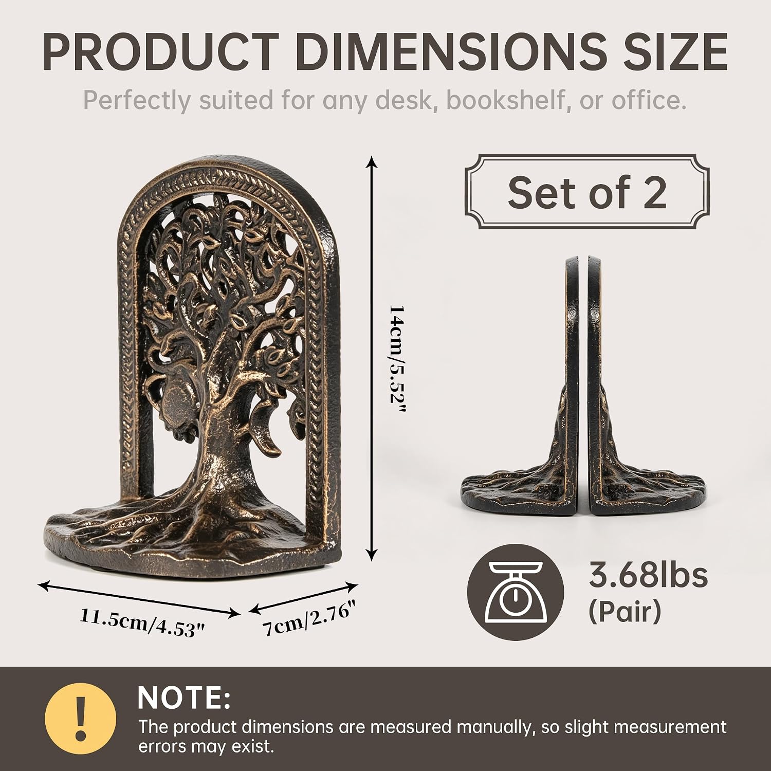Tree of Life Decorative Bookends Set for Heavy Books, Shelves