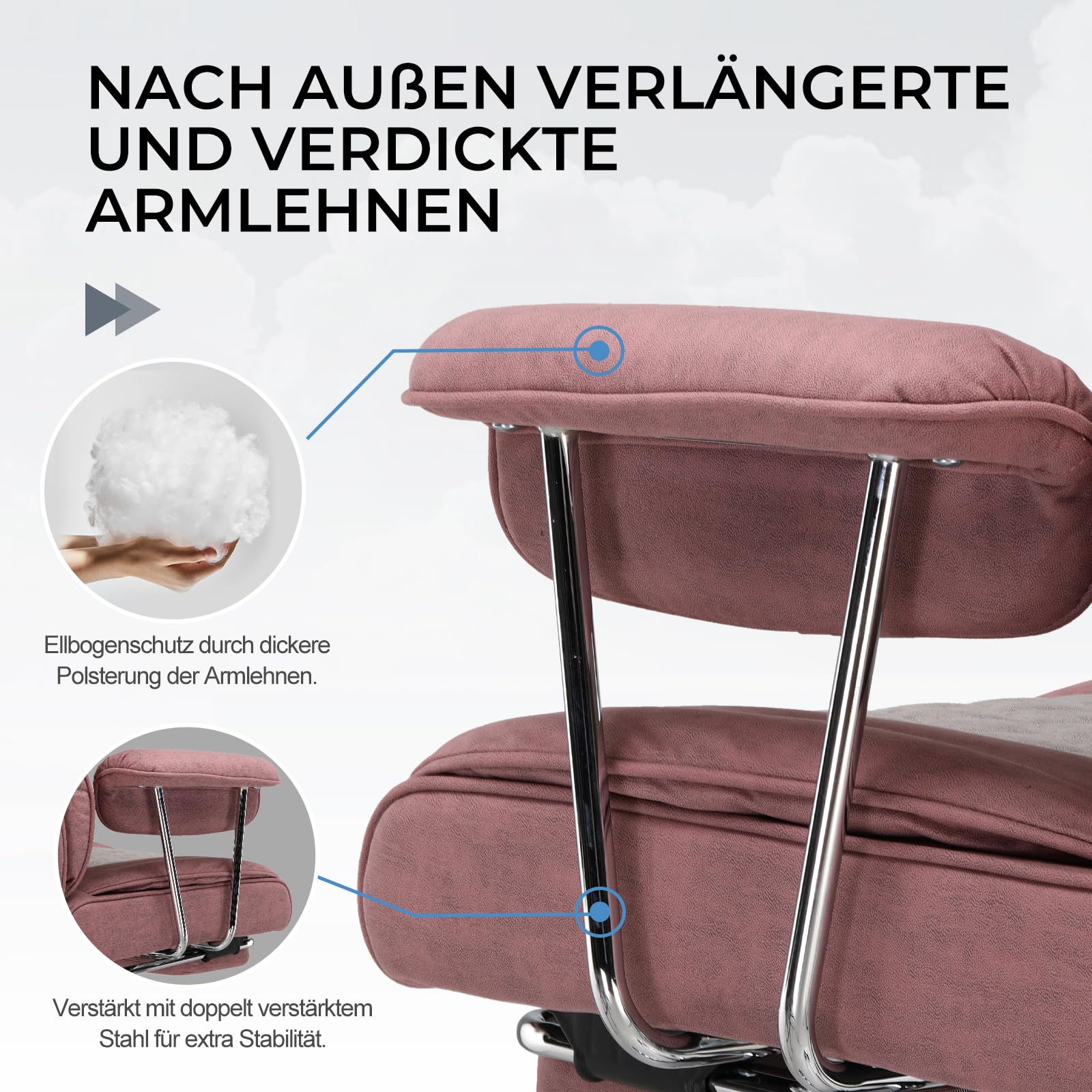 GTPLAYER Sedia da gioco, sedia da ufficio con supporto lombare a molla tascabile, ergonomica e confortevole, ampia poltrona da ufficio con braccioli morbidi e poggiapiedi fissati verso l'esterno, rosa