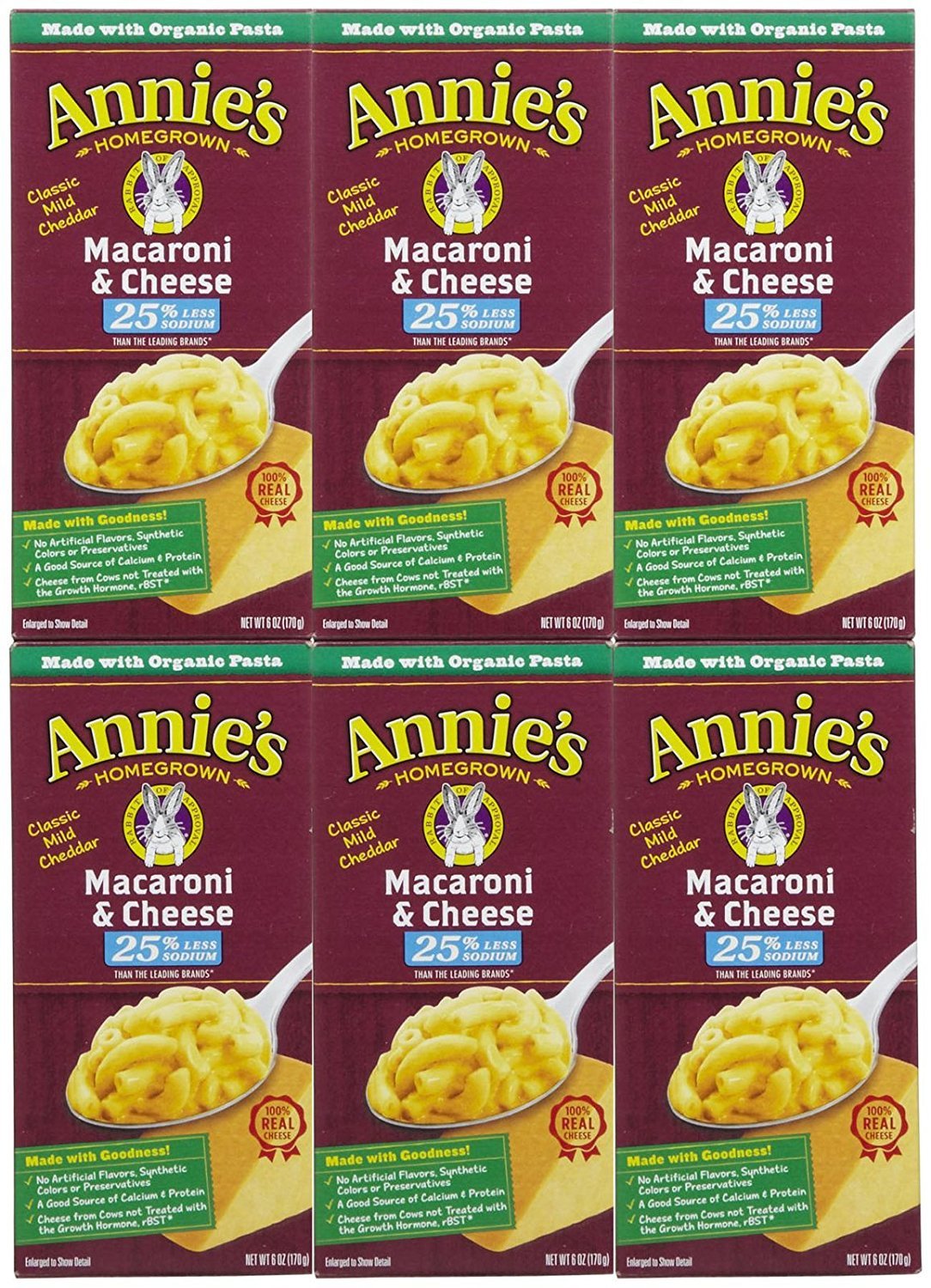 Annie's Homegrown Lower Sodium Macaroni & Cheese, 6 oz, 6 pk