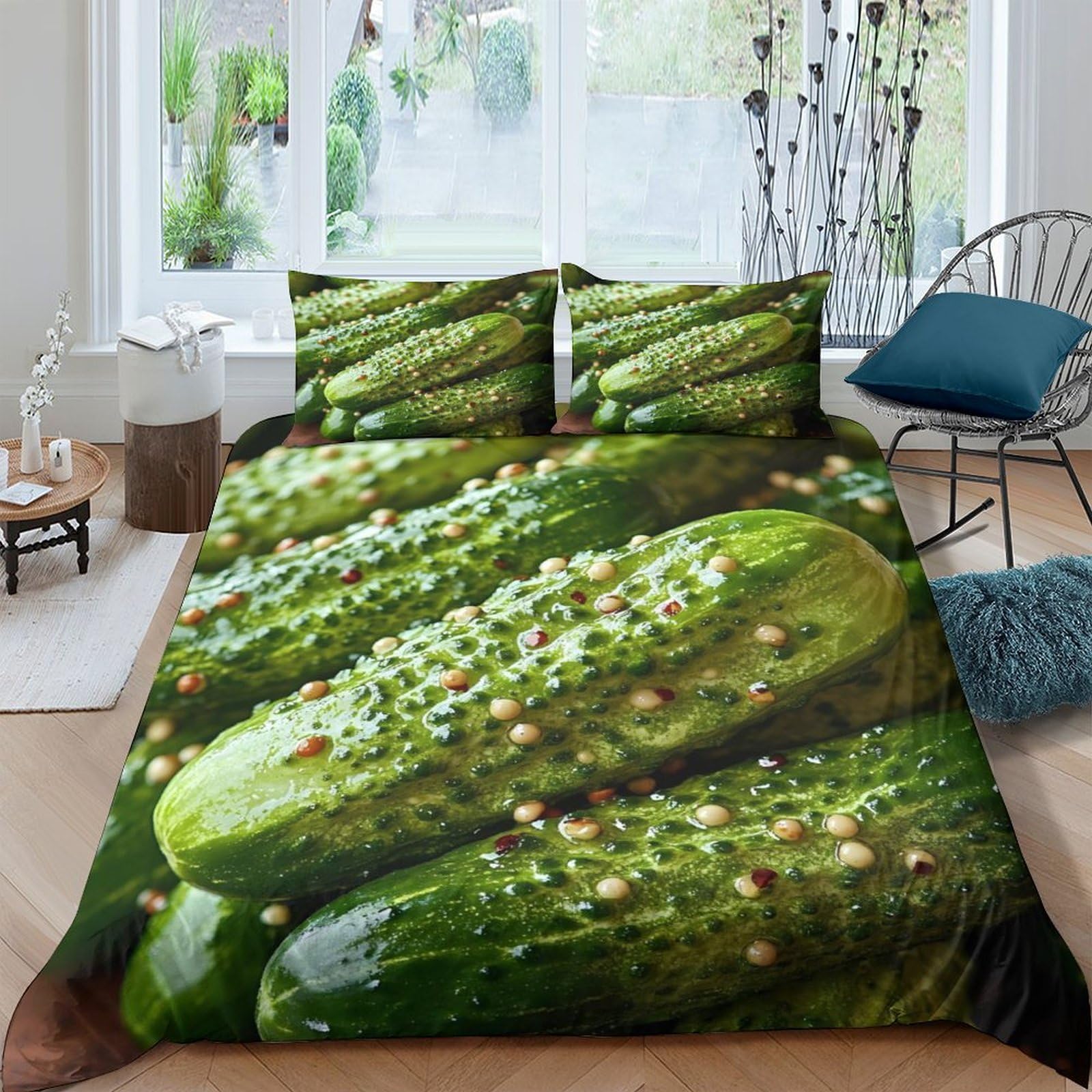 Ctjqhvkz Style-5 3D Printed Pickle Pattern Fitted Sheet Microfiber Soft Green Cucumber Bed Cover For Bedroom Guestroom Dorm Mattress Protection Single（135X200cm）