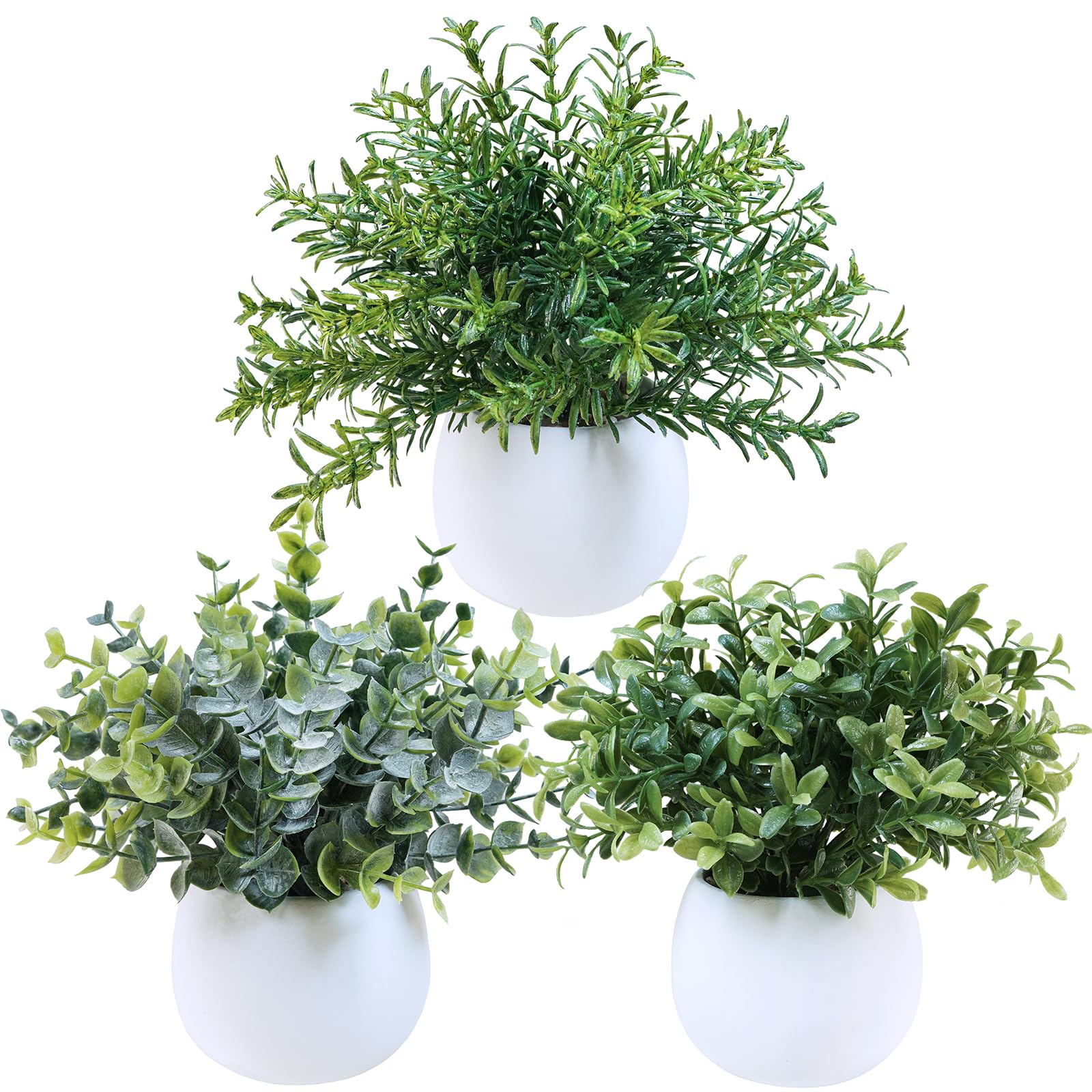 Winlyn Set of 3 Small Artificial Plants in White Concrete