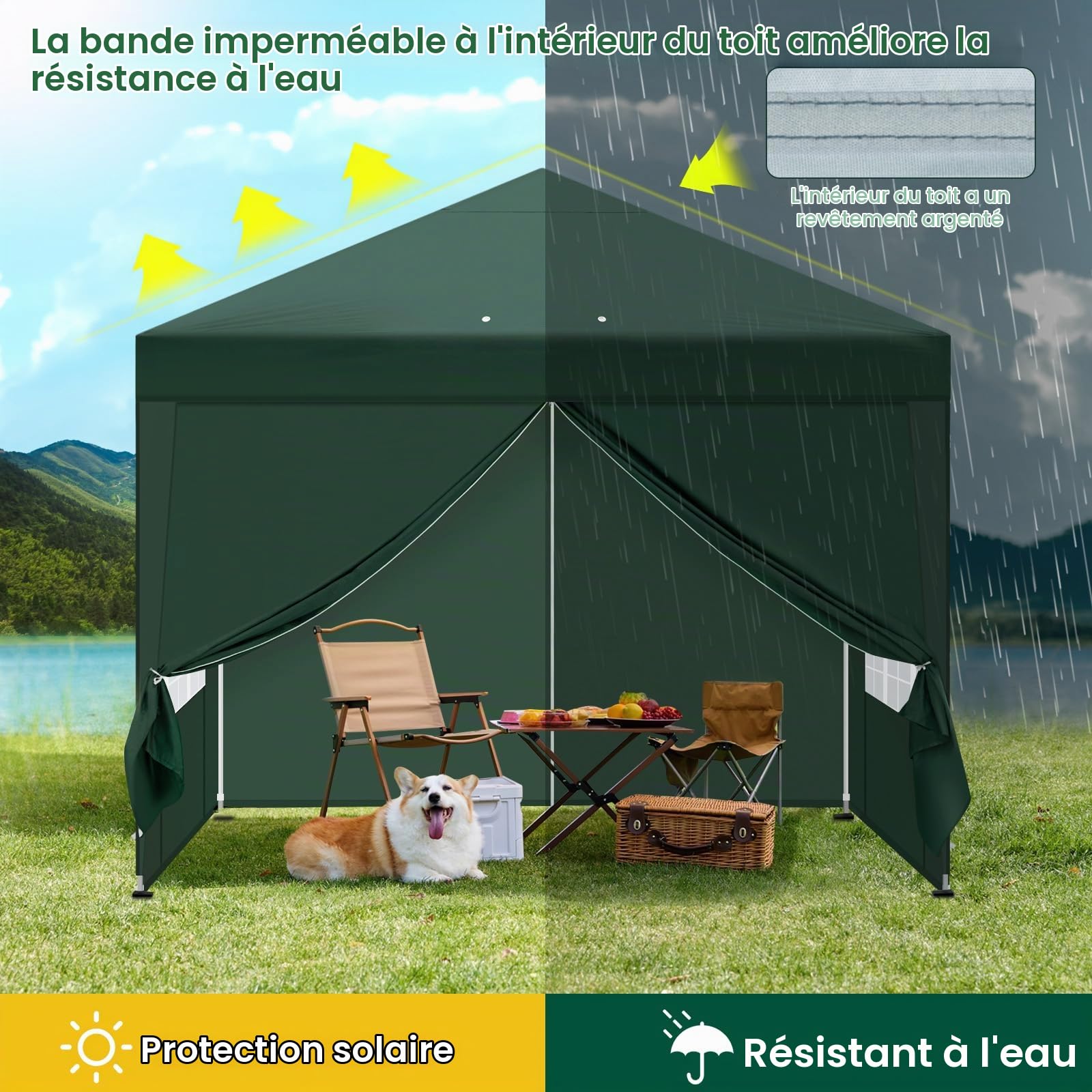 Laneetal Tonnelle de Jardin Pliante Barnum Imperméable Pop up 3x3m Vert
