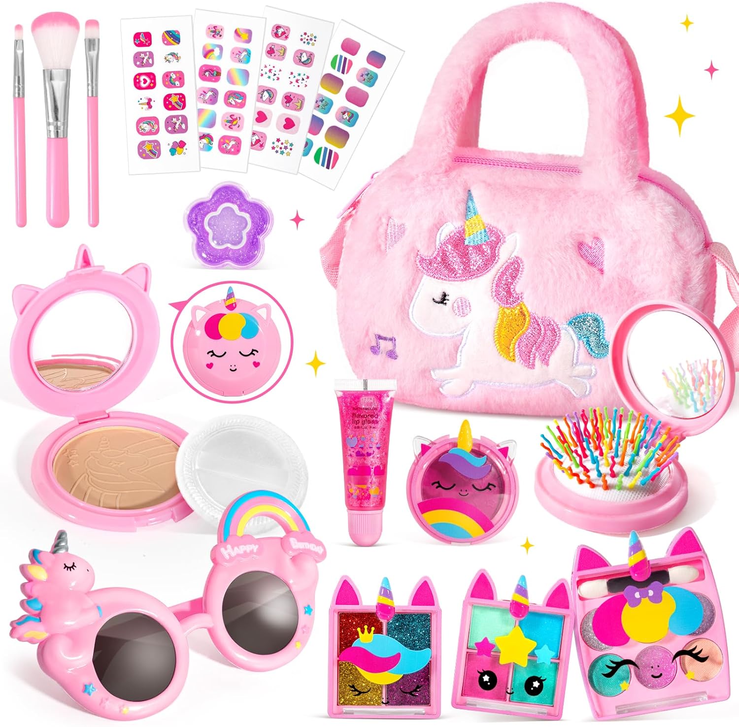 ULOVEME Kids Real Makeup Kit for Little Girls - Real, Non Toxic, Washable Make Up Toy - Umicorn Toys Gift for 3 4 5 6 7 8 9 10 12 Years Old Girls Birthday (Pink Umicorn Handbag)