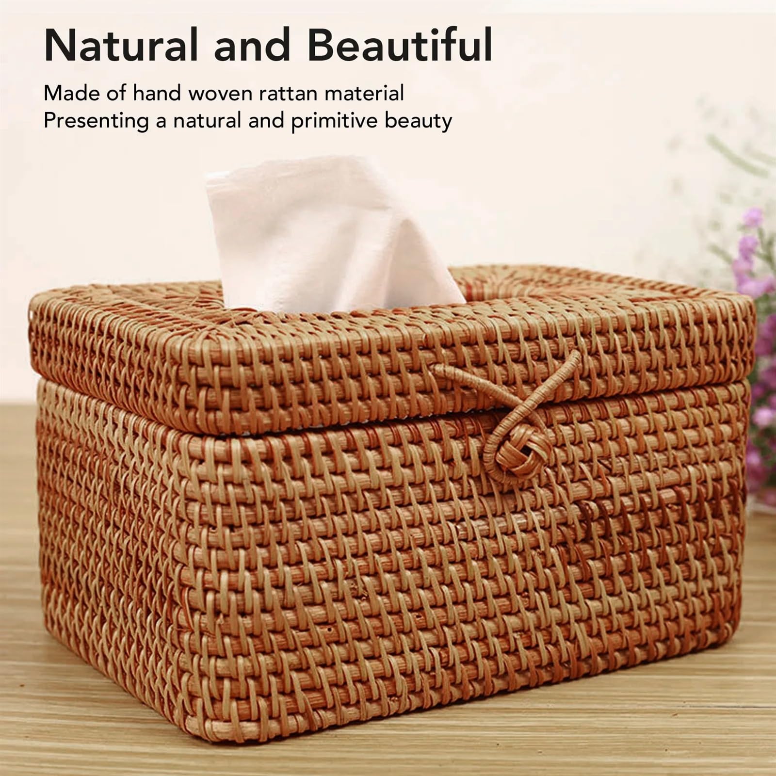 Kosmetiktücherbox aus Rattan Rattan gewebte Taschentuchbox-Abdeckung Rattan Taschentuchbox-Abdeckung natürlich schön for Wohnzimmer(Square)