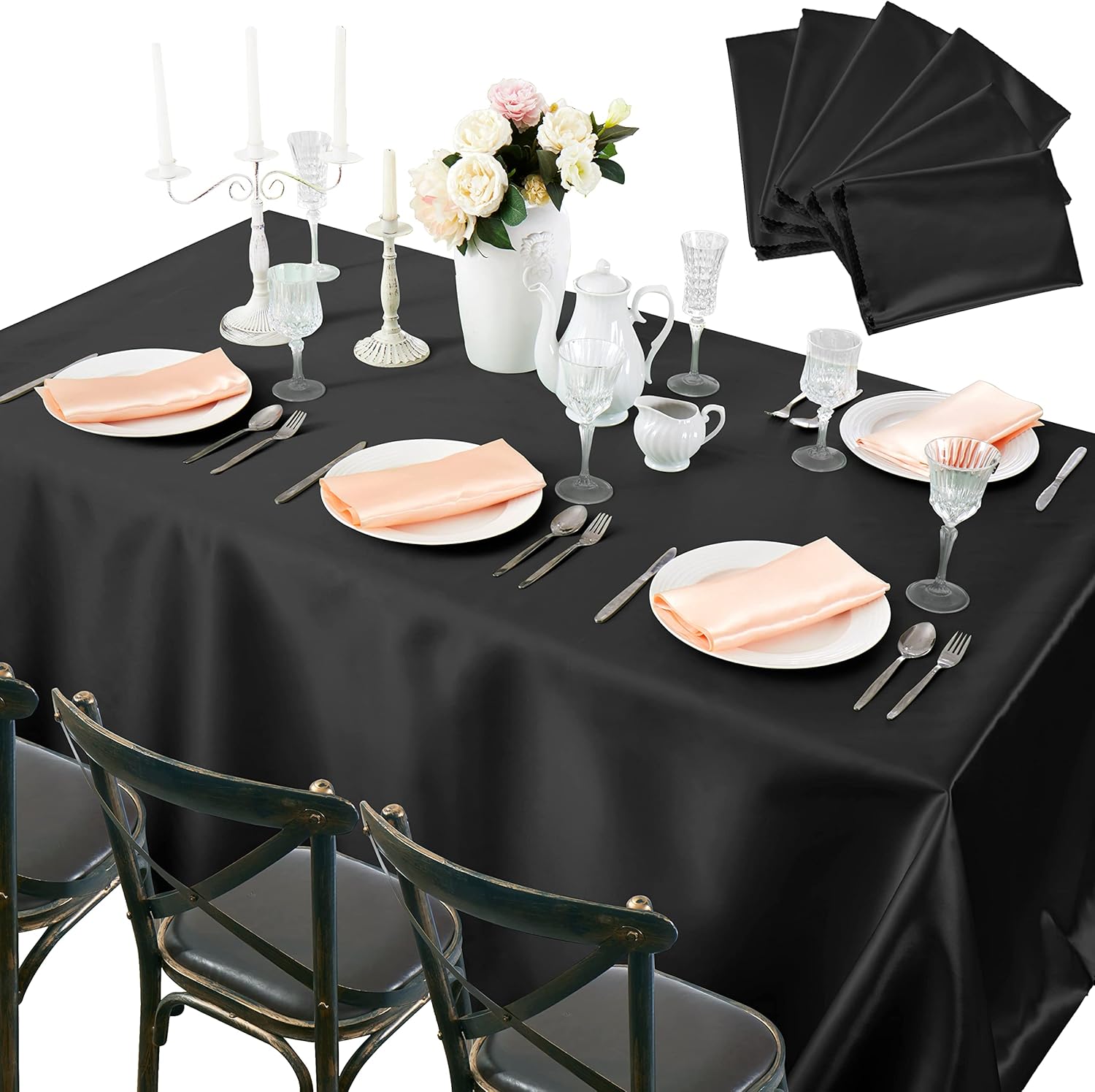Manyshofu Satin Tablecloth 6Pcs Long Rectangle Tablecloth