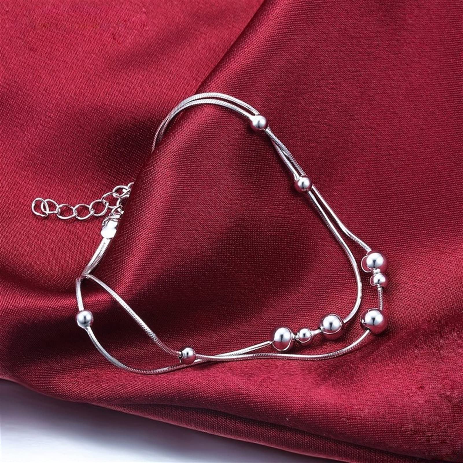 LNNSHX Moda Semplice Argento Sterling 925 cavigliere da Donna bracciali Argento Massiccio Doppie Catene di Perline Sandali da Spiaggia a Piedi Nudi Braccialetti Gioielli