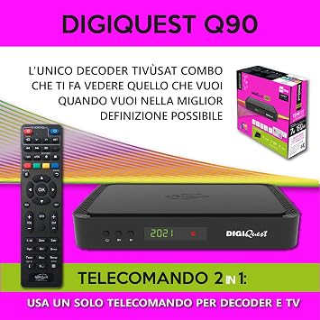 DIGIQUEST Combo 4K Tivùsat Q90 DVB-T2, DVB-S2, Black, HDMI, 2 USB Ports, Wally Receiver Included