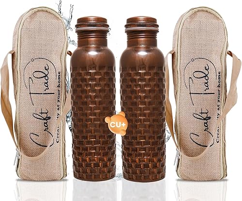 Miniatura 8 de Craft Trade Botella de agua de cobre 100% puro de 34 onzas, botella de cobre de 1 litro, recipiente inspirado en Ayurveda para el bienestar, hecho a