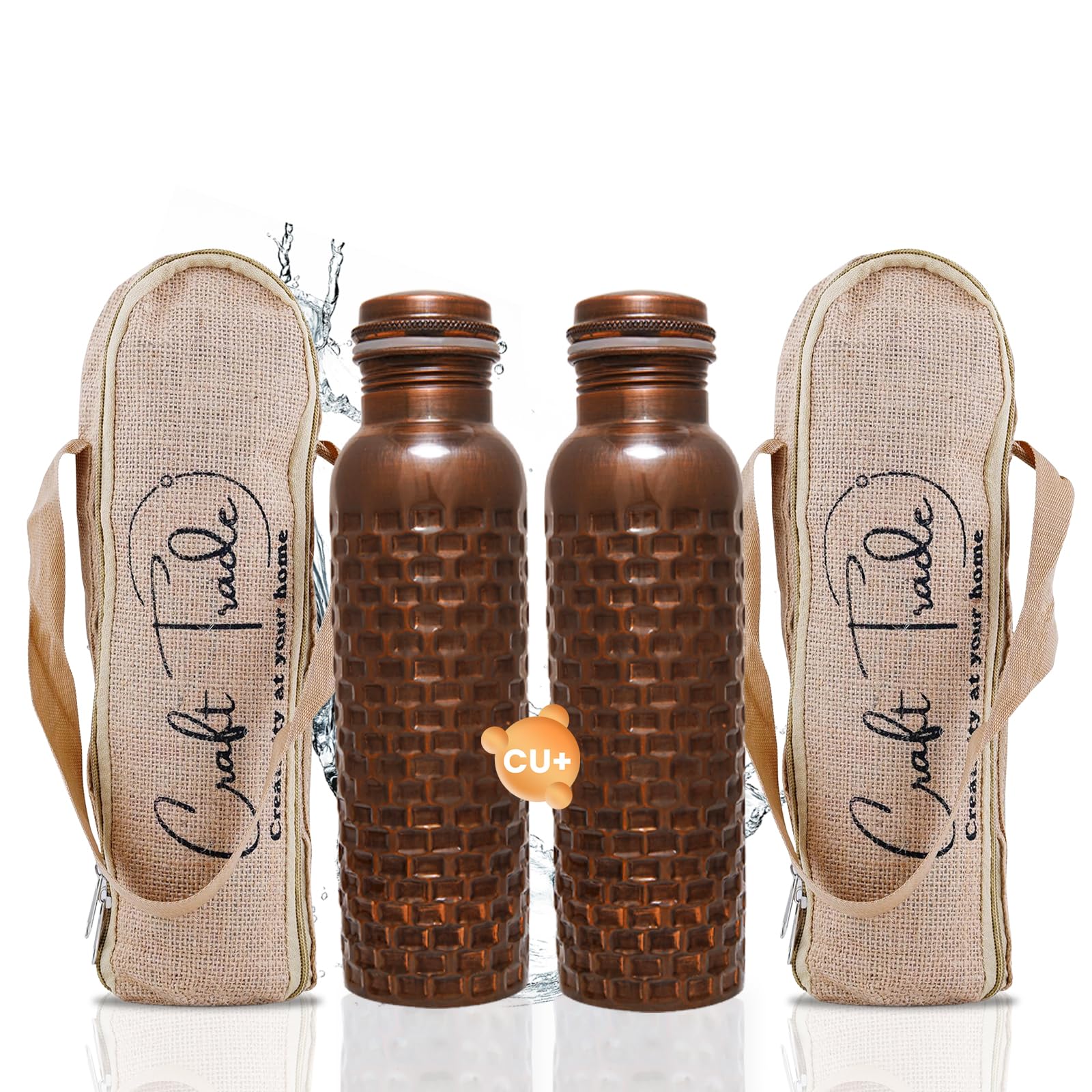 Sponsored Ad – Craft Trade Set of 2 Diamond Copper Bottle with Lid and Carry Bag for Drinking Water BPA Free Leak Proof Boosts Immunity, Supports Digestive & Liver Health, Ayurveda Inspired 34oz - 1 Litre Black