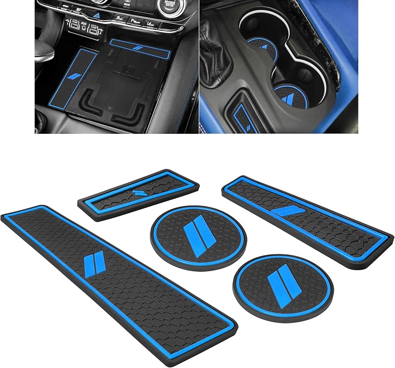 Kit de acessórios internos para Dodge Durango 2021 a 2026, forros de porta-copos e console central em silicone com acabamento azul, 5 peças