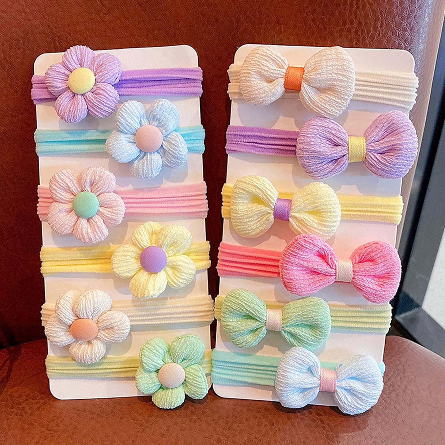 12PCS Little Girls Hair Ties, Cute Bow Hair Ties, Sweet Flowers Elastic Hair Ties, Soft Ponytail Holder Hair Ropes, Candy Colors Hair Ties with Bows, Girls Hair Accessories