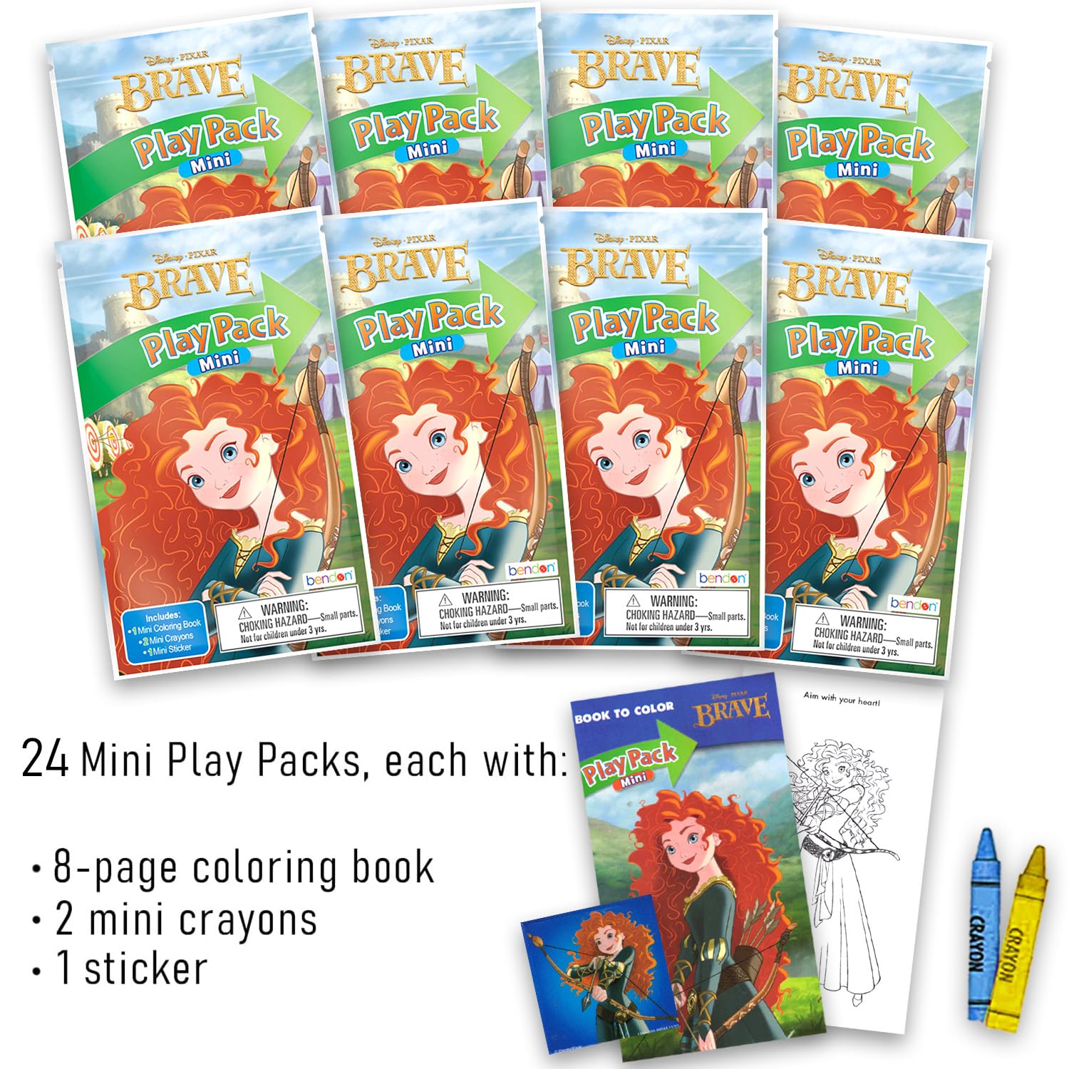 Disney Brave Mini zestaw upominków na imprezę dla dzieci – zestaw z 24 mini pakietami do zabawy Brave n Go z kolorowankami, naklejkami i nie tylko (artykuły na przyjęcie urodzinowe Brave)