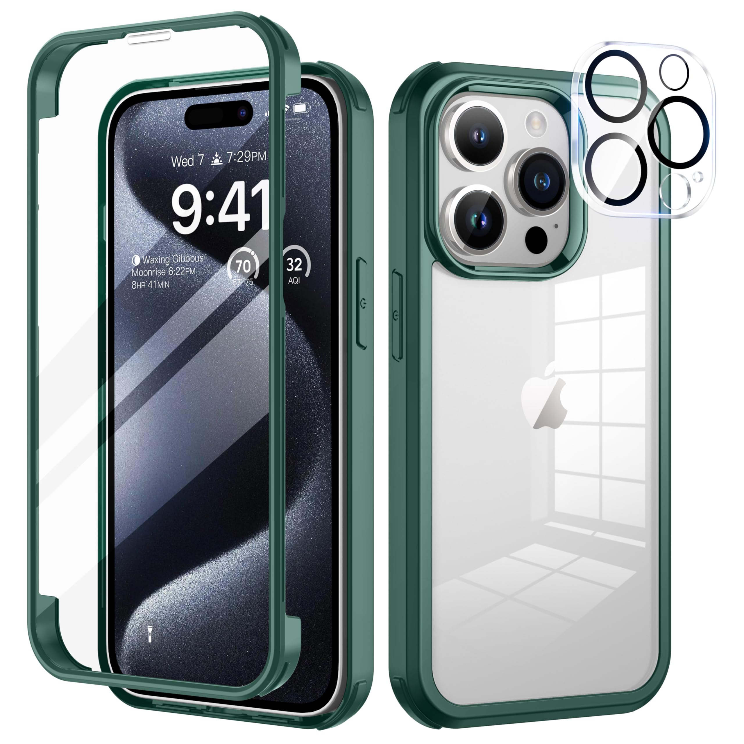 Seacosmo voor iPhone 16 Hoesje 360 graden volledige Bescherming met Ingebouwd Glas Schermbeschermer & Cameralensbeschermer, iPhone 16 Schokbestendige Case, Roze