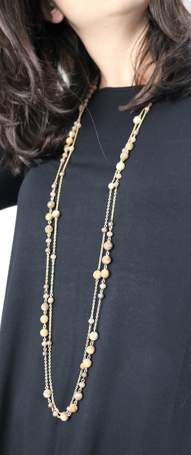 Rosemarie Collections Women's Double Chain with Glass Bead and Natural Stone Necklace, 46"+3.5" Extender - Image 6