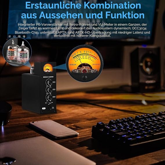 Douk Audio P6 HiFi Bluetooth Tube Preamplifier Stereo Audio Amplifier Headphone Amplifier Tube Preamp with VU Meter