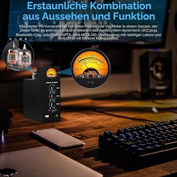 Douk Audio P6 HiFi Bluetooth Tube Preamplifier Stereo Audio Amplifier Headphone Amplifier Tube Preamp with VU Meter
