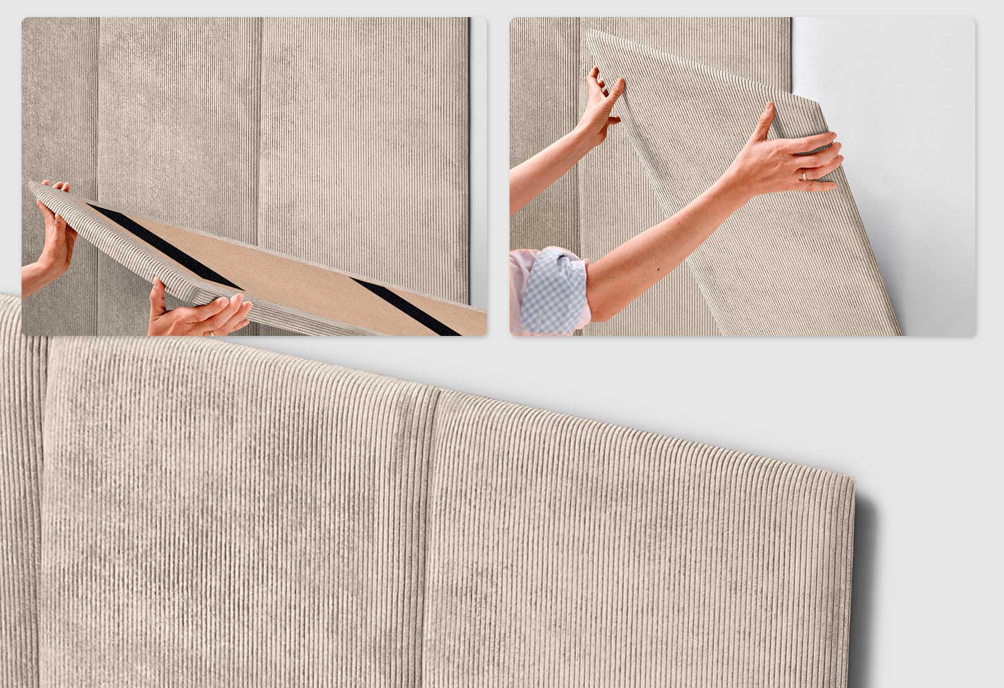 DHOME Cabecero Tapizado Pana Premium Antimanchas Diseño Modular Vertical Autoadhesivo Cabezal Cama Dormitorio Acolchado (Beige, 160cm, Altura 80cm, x4)
