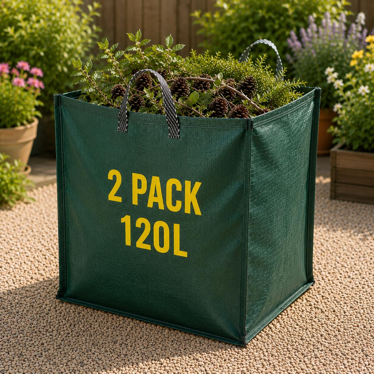 Heavy Duty Garden Waste Bags 120 Litre - Premium 150gsm Reusable Sacks with Handles, Tear & Puncture Resistant, UV Protected - 1/2/3/5/10/20/50/100 Pack (2)