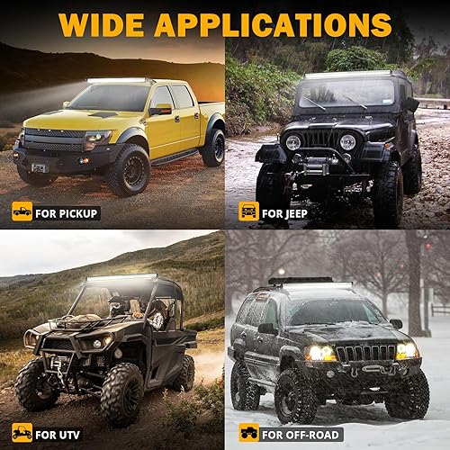 Miniatura 6 de Auxbeam Barra de luz LED de una sola fila de 22 pulgadas, color ámbar blanco, luces de conducción DRL para todo terreno, con soporte lateral e