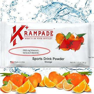 Krampade Original 2K - 2000 mg Potassium Electrolyte Powder Drink Mix | Cramp Relief - Hydration - Increased Performance | Orange - 20 Single Serving Packets