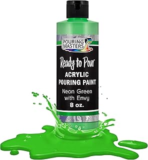 Pouring Masters Neon Green with Envy Ready to Pour Acrylic Pouring Paint - Premium 8-Ounce Pre-Mixed Fluid Acrylic Paint - Fluid Art Supplies for Canvas, Wood, Paper, Tile & Rocks