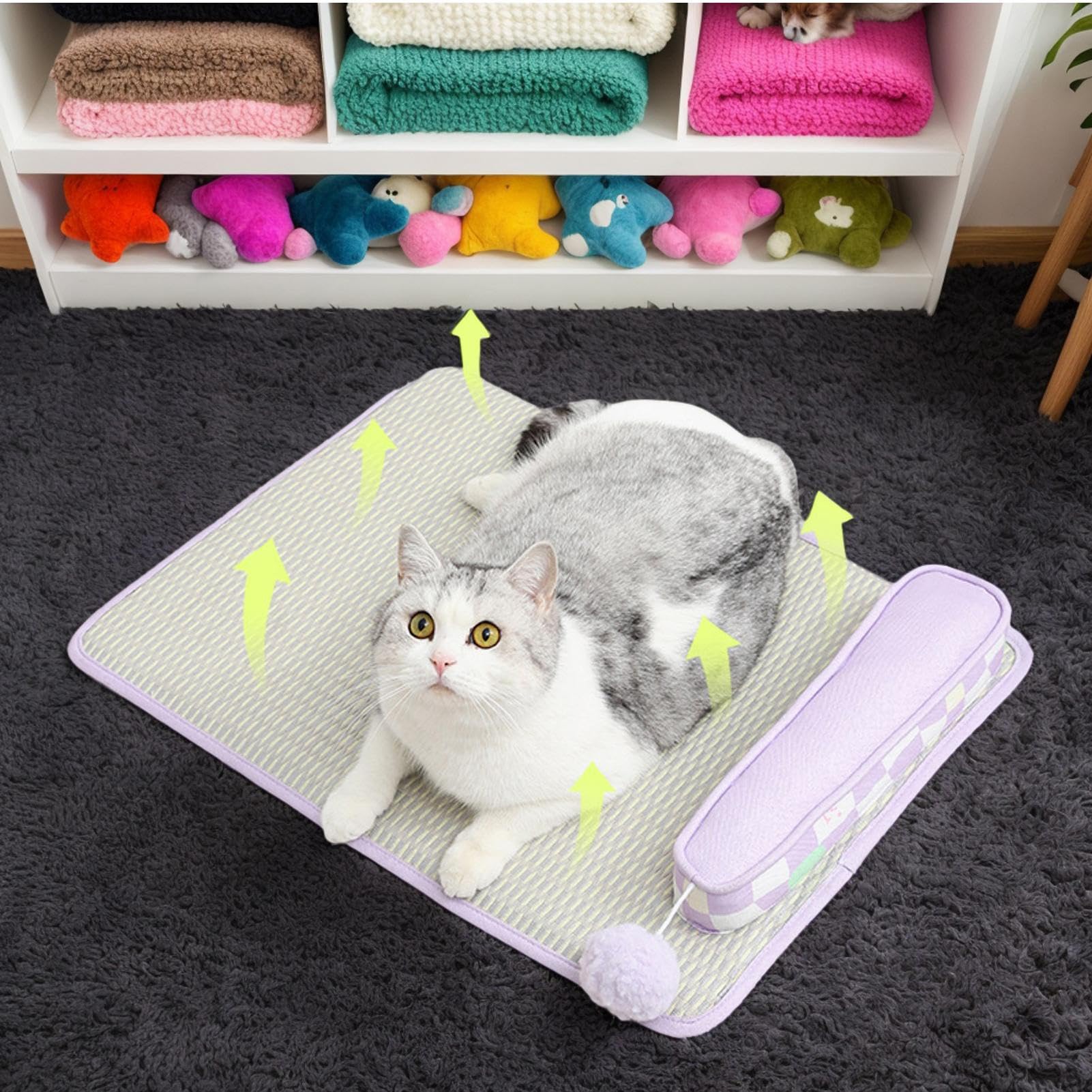 Cat Cooling Mat | Cooling Pad with Pillow| Dog Coöling Mat | Non-Slip Pet Rest Tool with Heat Dissipation for Napping Sleeping Rest